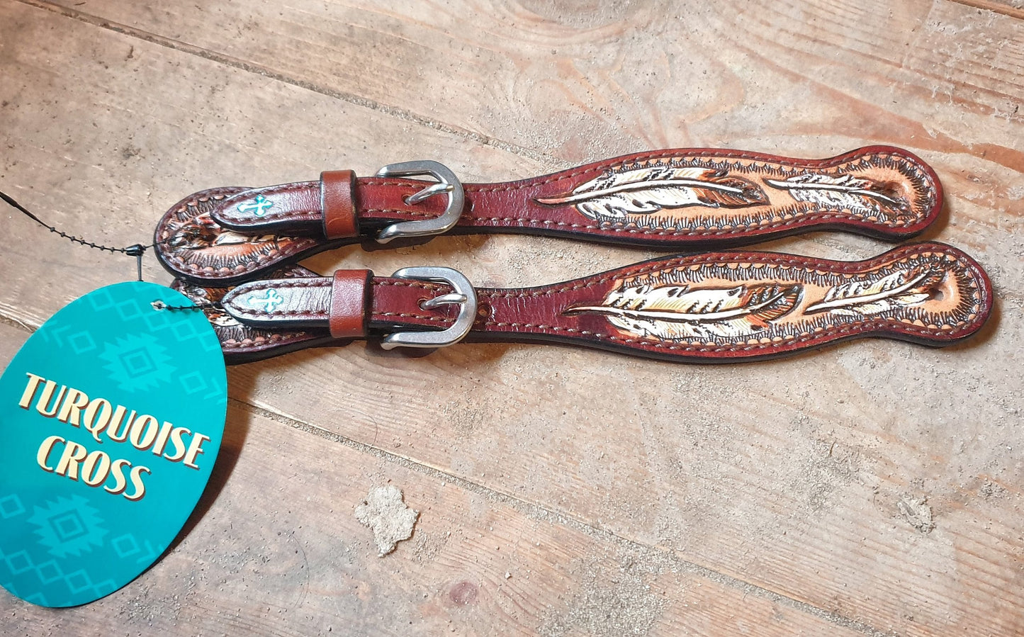Lanières d'éperons motif plumes "Turquoise Cross" by - Weaver Leather
