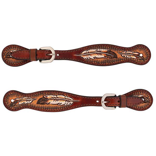 Lanières d'éperons motif plumes  